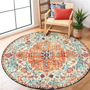Lahome Washable Round Rugs 5'3"ft, Bohemian Orange Circle Rugs